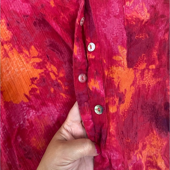 Catherine’s Red Pink Watercolor Button Down Shirt Women’s Plus Size 3X Petite - Picture 6 of 11